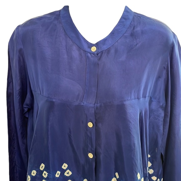 ROLLER RABBIT tie dye silk blouse, blue & white, Small, NWT - Picture 3 of 15